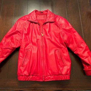 JACQUELINE FERRAR WOMEN'S RED GENUINE LEATHER FULL ZIPPER COAT JACKET SIZE M